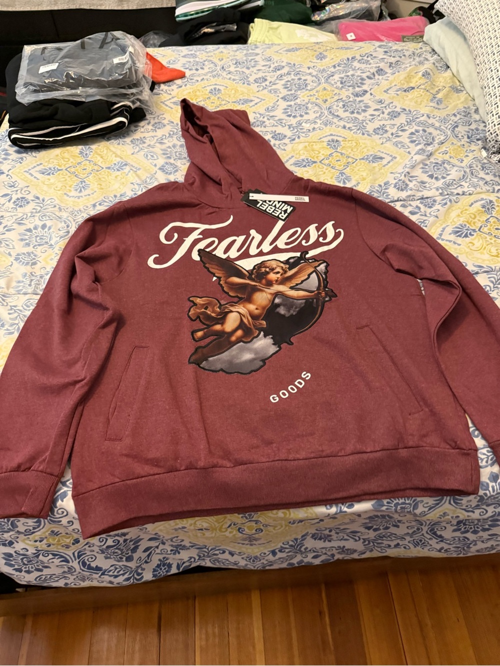 Rebel Minds Fearless Graphic Maroon Pullover Hoodie